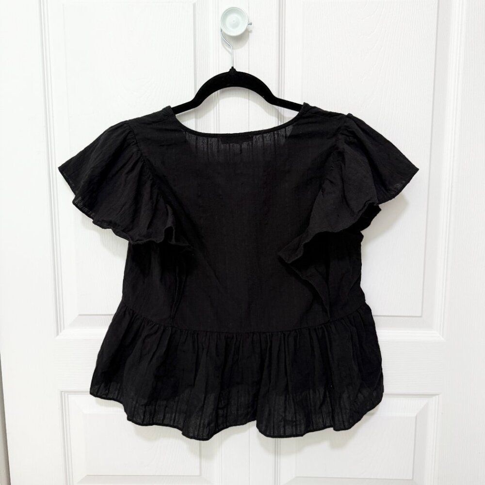 Women Grade & Gather Women V-Neck Flutter Sleeves Plain Top in Black Size Small - Picture 3 of 8